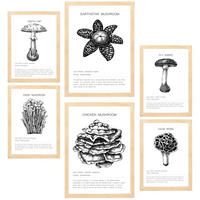 POSTER Set Mit 6 Komposition Aus Schwarzen & Weißen Pilzfamilien A3 & A4 Rahmen Aus Hellem Holz - Beige, Papier (29/3cm) - Nacnic