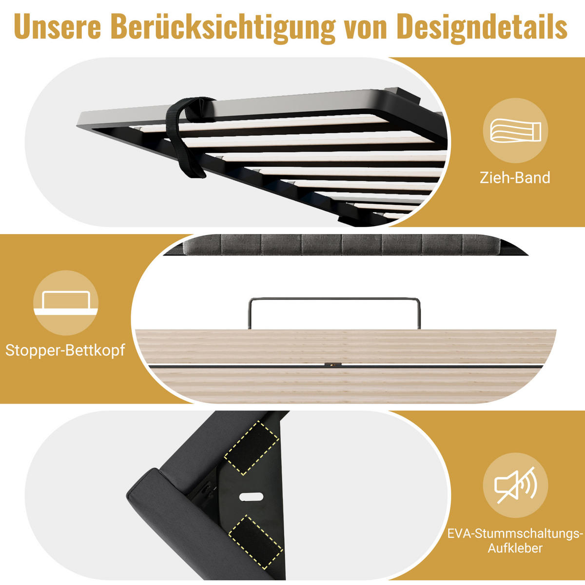 POLSTERBETT 160/200 cm aus Leinen mit LED-Beleuchtung und Bettkasten Grau - Grau, Textil (160/200cm) - Modenvie