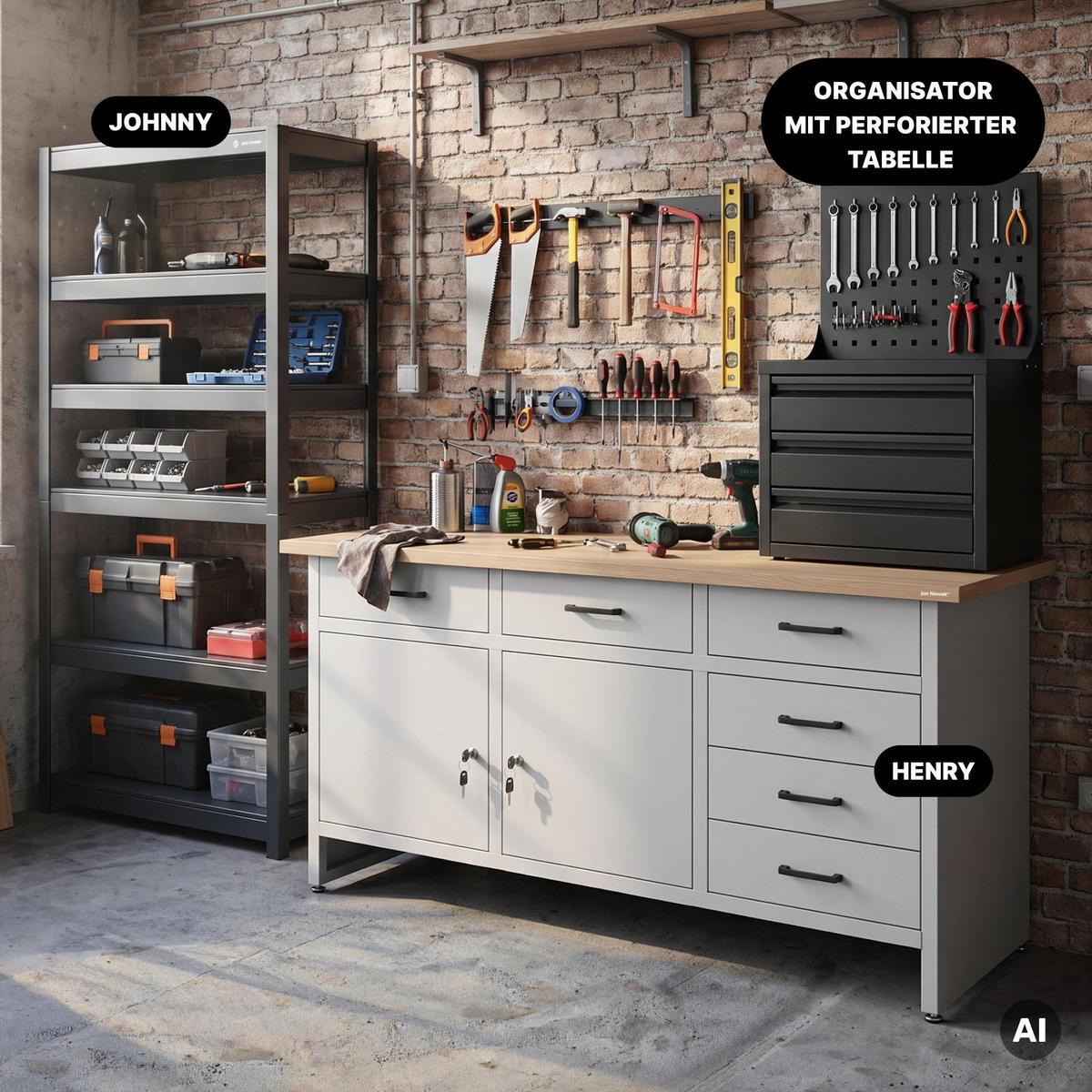 WERKBANK HENRY 1700 x 850 x 600 mm - Grau, Metall (170/85/60cm) - Jan Nowak