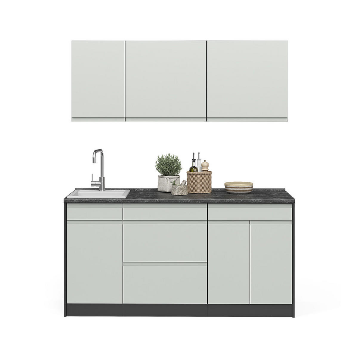 SINGLEKÜCHE R-Line, Pastellgrün/Anthrazit, 160 cm Arbeitsplatte Satin - Pastellgrün/Anthrazit, Holzwerkstoff (160/81.6/60cm) - Vicco