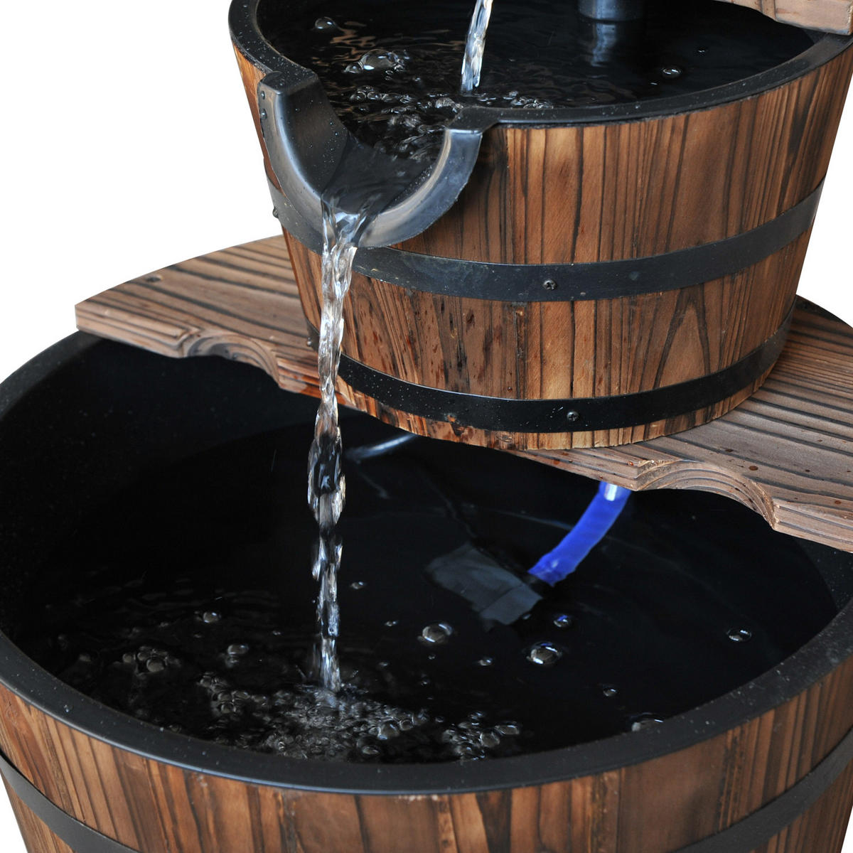 KASKADENBRUNNEN DE-10100 2-stufig mit Wasserhahn Dunkelbraun - Dunkelbraun, Holz (445/445/585cm) - ComfortXL