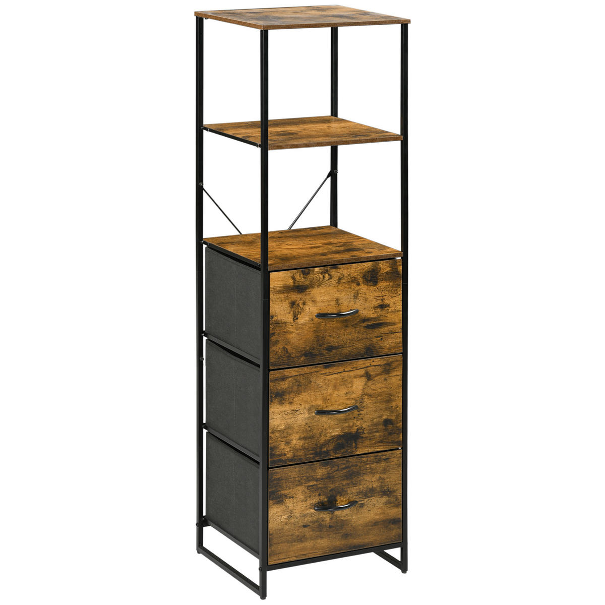 BADREGAL DE-12406 mit 3 schubladen 44/40/155 cm Braun - Braun, Holzwerkstoff (40/155/44cm) - ComfortXL