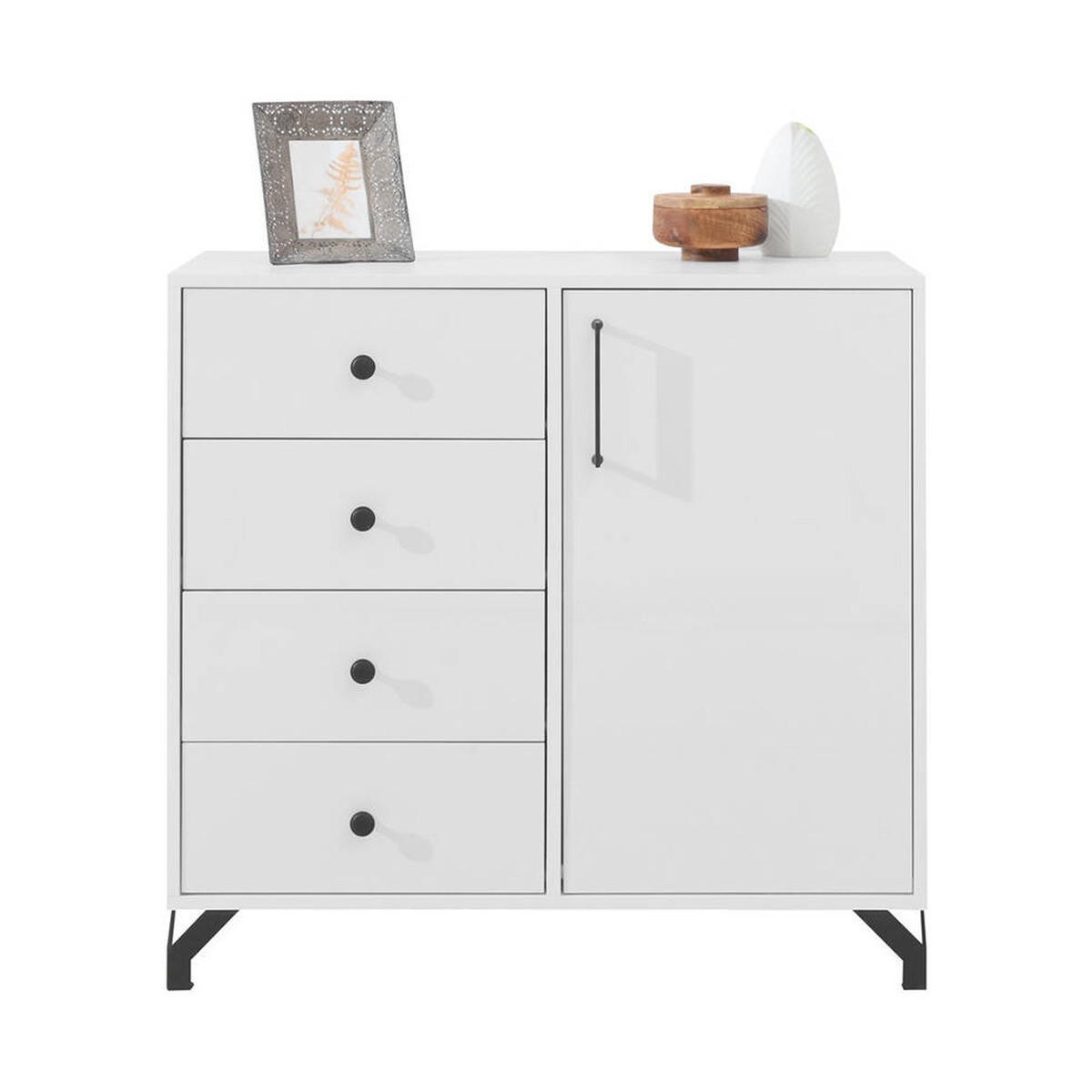 KOMMODE – 90 cm – BERGEN System – Weiß - Weiß Hochglanz, Holzwerkstoff (90/85/40cm) - hi-markt