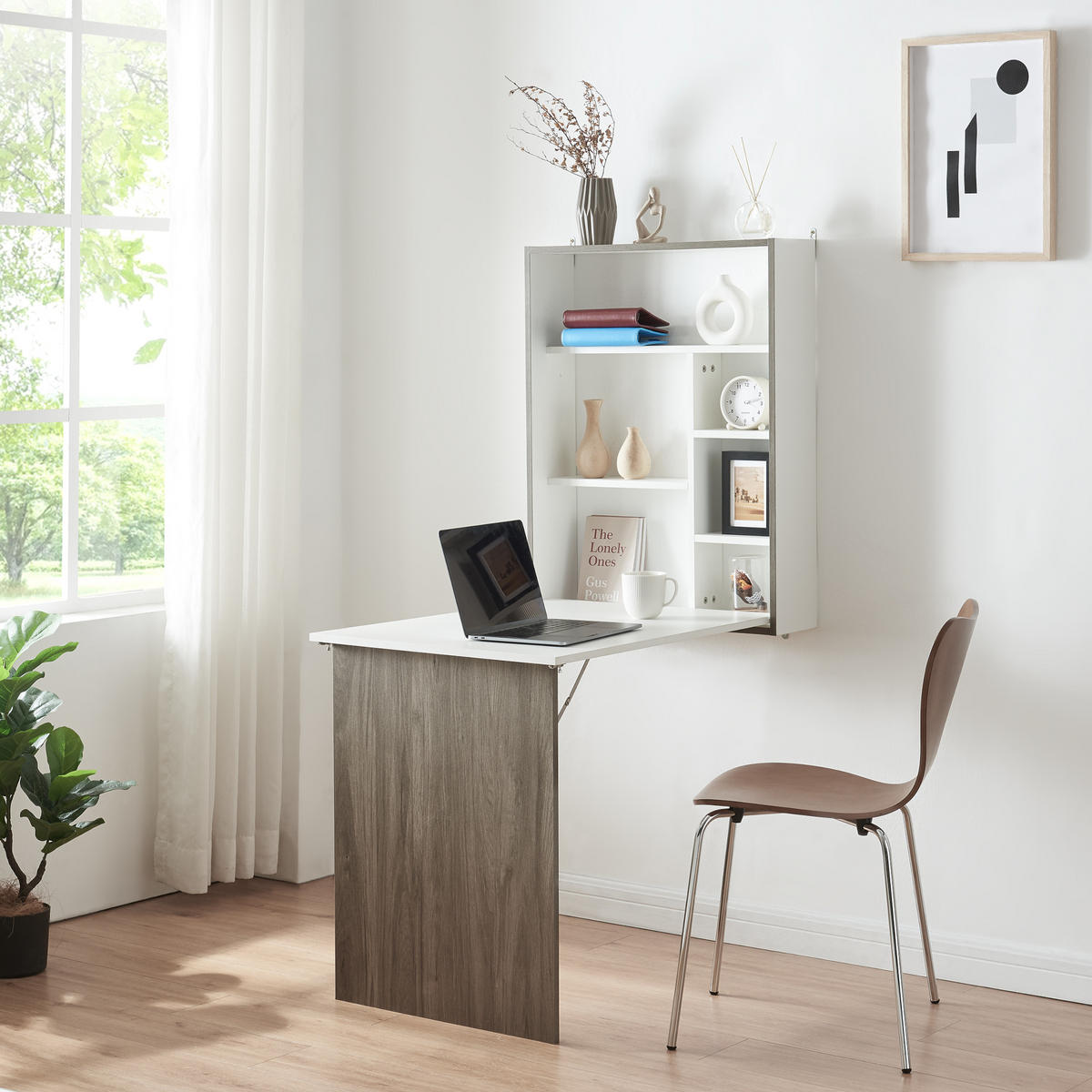 WANDKLAPPTISCH Greve - Naturfarben/Weiß, Holzwerkstoff (76.5/71.5/58.5cm) - [en.casa]