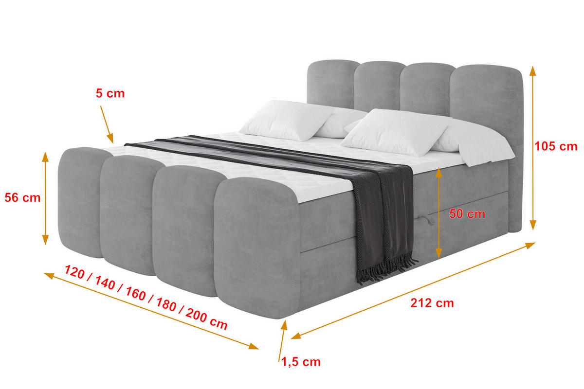 AMERICKÁ postel s matrací H4 a roštem – NINA-Z – 120 x 200 cm – světle šedá - světle šedá, kompozitní dřevo (120/200cm) - ALTDECOR