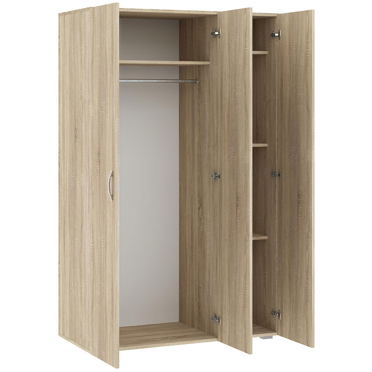 KLEIDERSCHRANK Basic Eiche Sonoma 110,7 / 52 / 179 cm - Silberfarben/Sonoma Eiche, Holz/Holzwerkstoff (110.7/179/52cm) - Feldmann-Wohnen