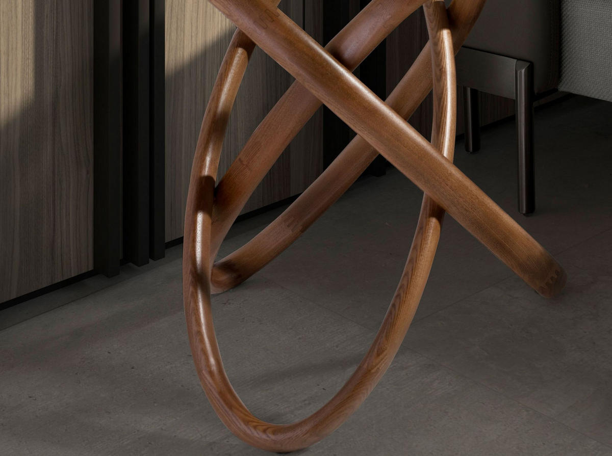 ECKTISCH Runder Ecktisch aus gehärtetem Glas und Nussbaum Ø55/50 cm - Transparent/Walnussfarben, Glas (55/55/50cm) - ANGEL CERDA