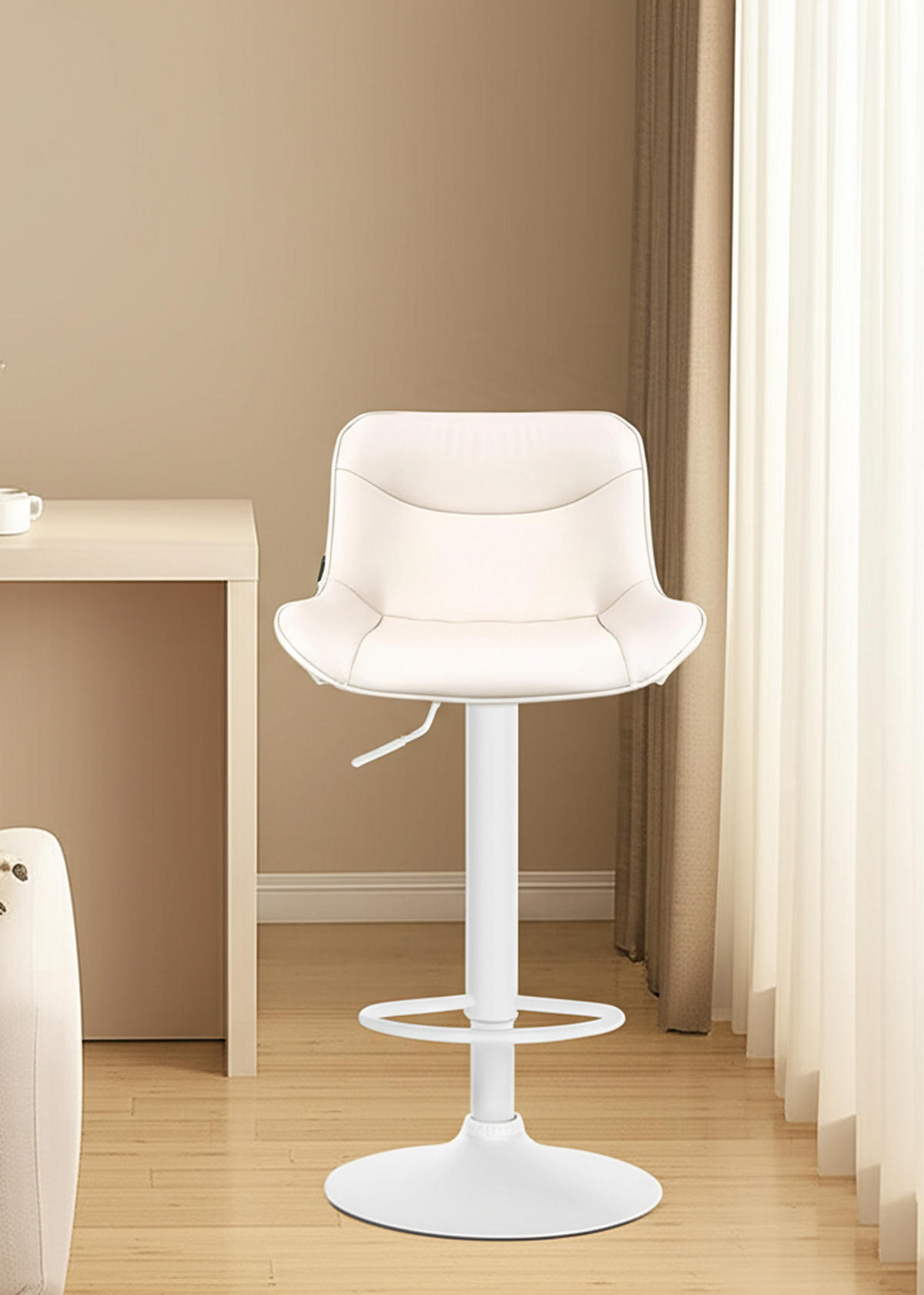 BARHOCKER Vulcano Kunstleder weiß creme - Creme/Naturfarben, Kunststoff/Metall (49/106/51cm) - TPFLiving