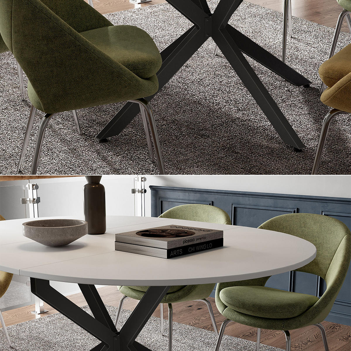 ESSTISCH Loyd Weiß/Schwarz 120 x 76.5 cm ausziehbar - Schwarz/Weiß, Holzwerkstoff (120/120/76.5cm) - Vicco