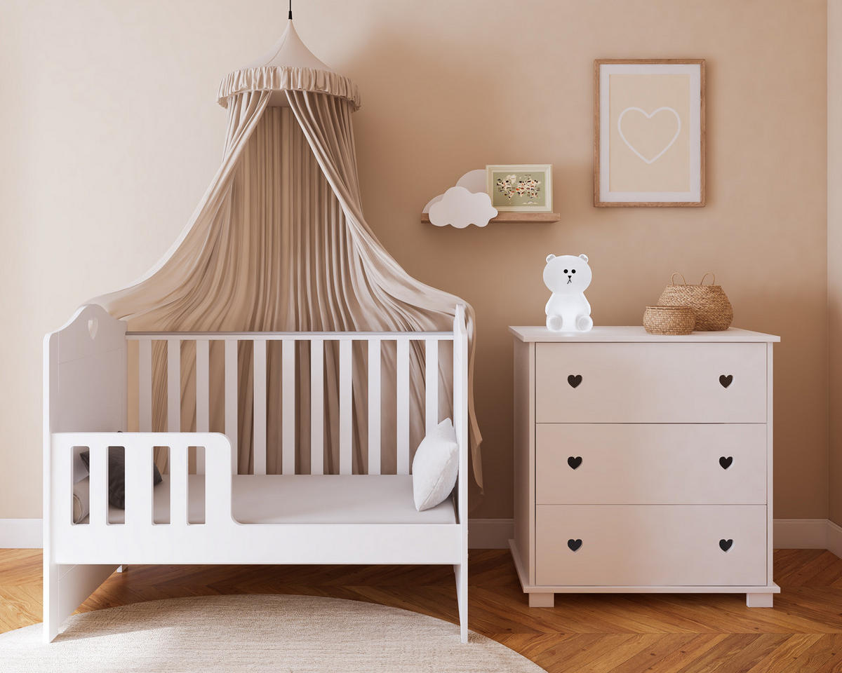 GITTERBETT Kleines Herz 2in1 mit Matratze - Weiß, Holzwerkstoff - kiki design
