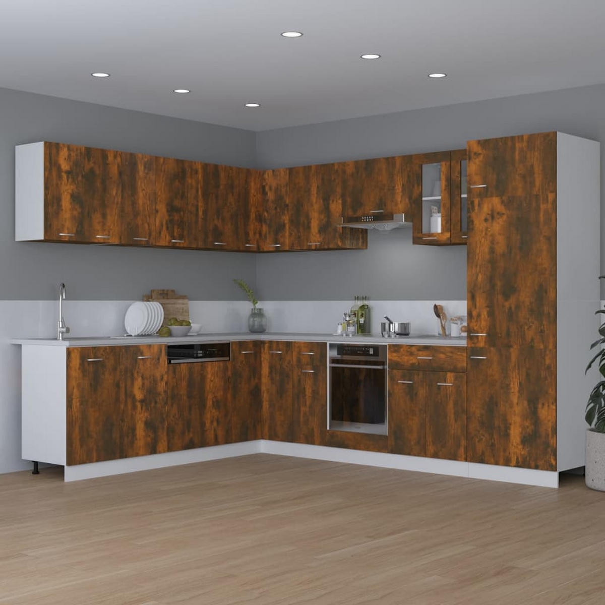 KÜCHENOBERSCHRANK Lyon mit 2 Ebenen, 80/31/60 cm, aus Holzwerkstoff, in Räuchereiche - Silberfarben/Sonoma Eiche, Holz (31/60/80cm) - vidaXL