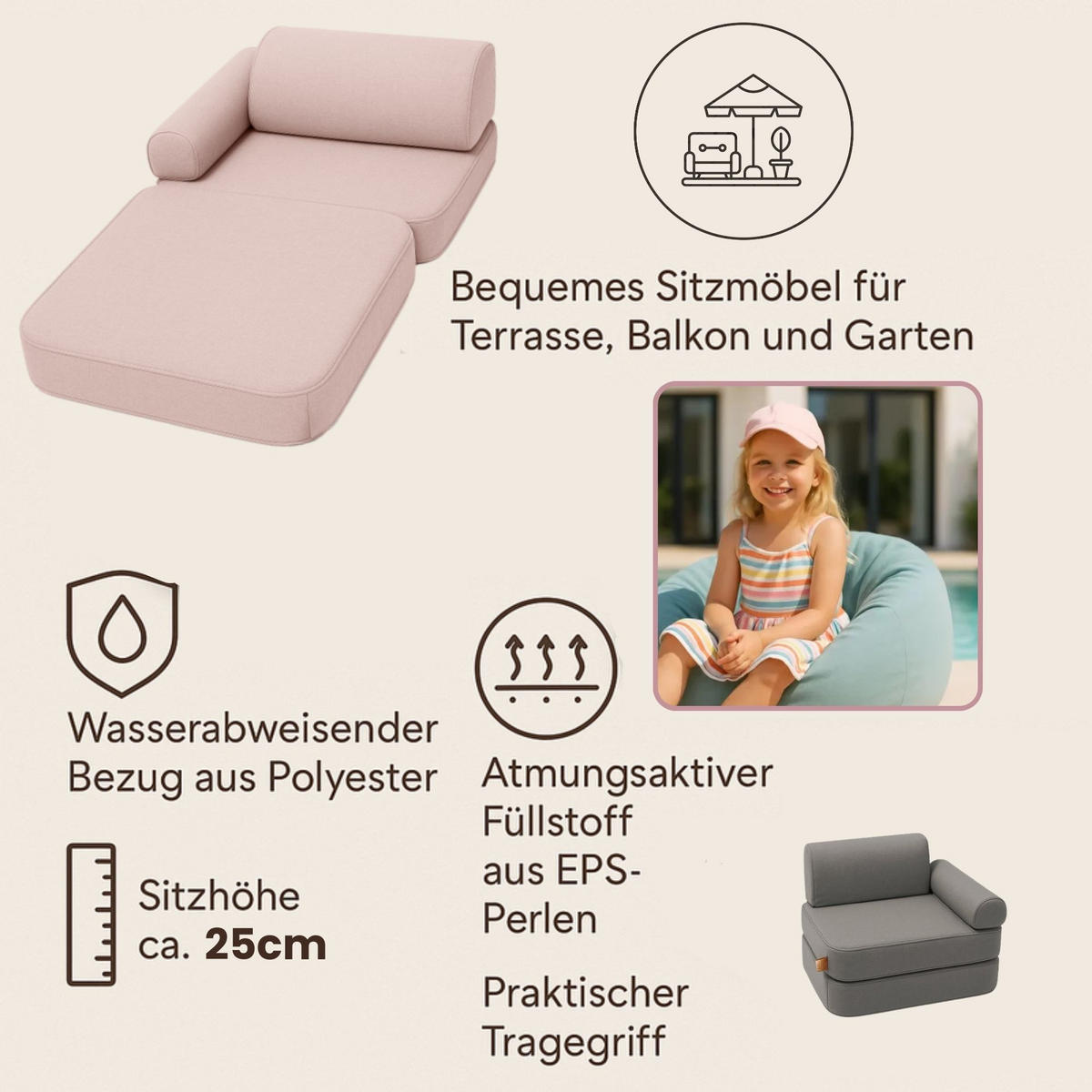 KINDERSESSEL, Outzy, Rosa - Rosa, Textil (60/25/60cm) - MeowBaby