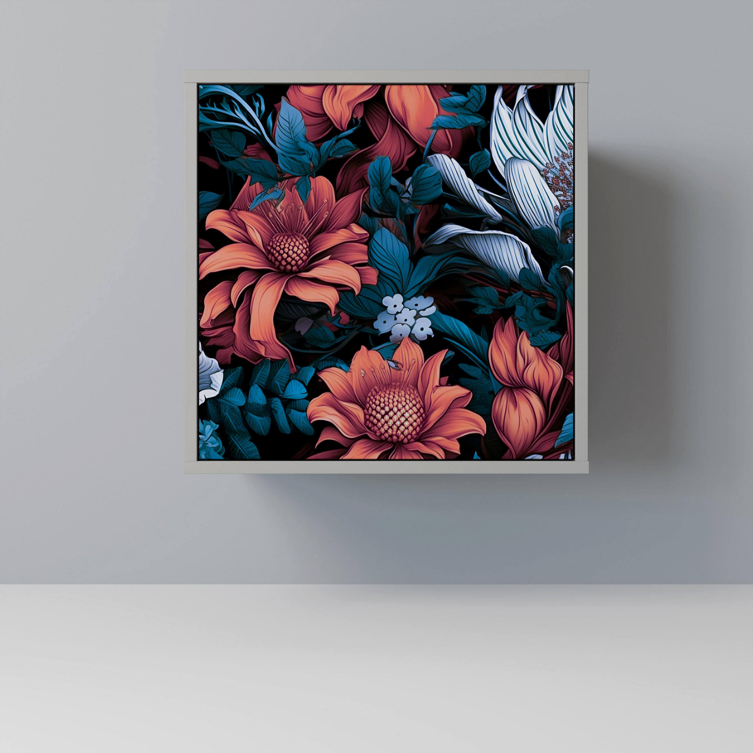 SIDEBOARD ETHEREAL BLOSSOMS, Grau, 57,5x42x57,5 cm, Ohne Füße - Multicolor/Grau, Holzwerkstoff (57.5/57.5/42cm) - SpaceRebels