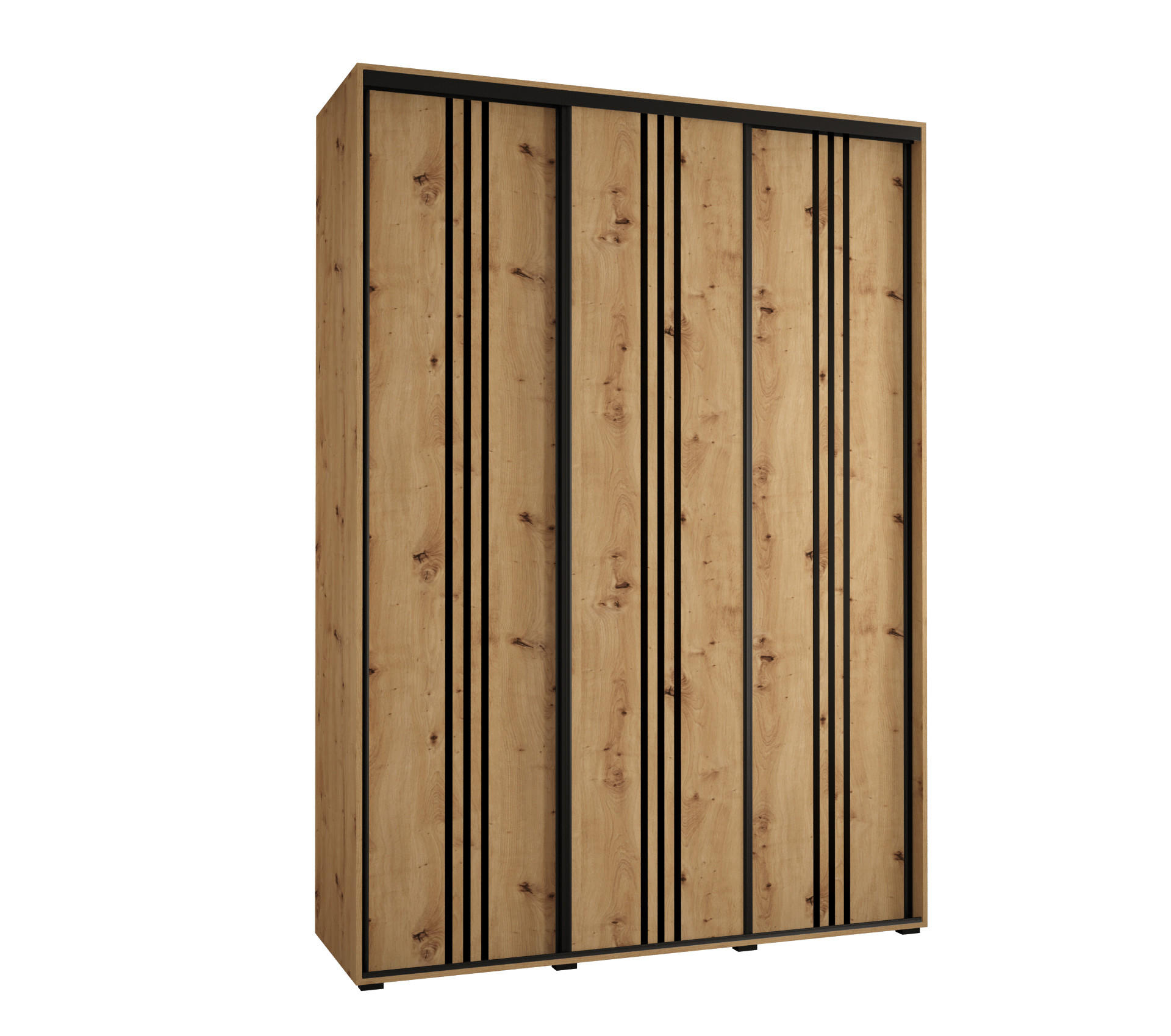 Abiks Möbel Schwebetürenschrank Eiche Artisan, Eiche Artisan, Schwarz 170x235x60 cm