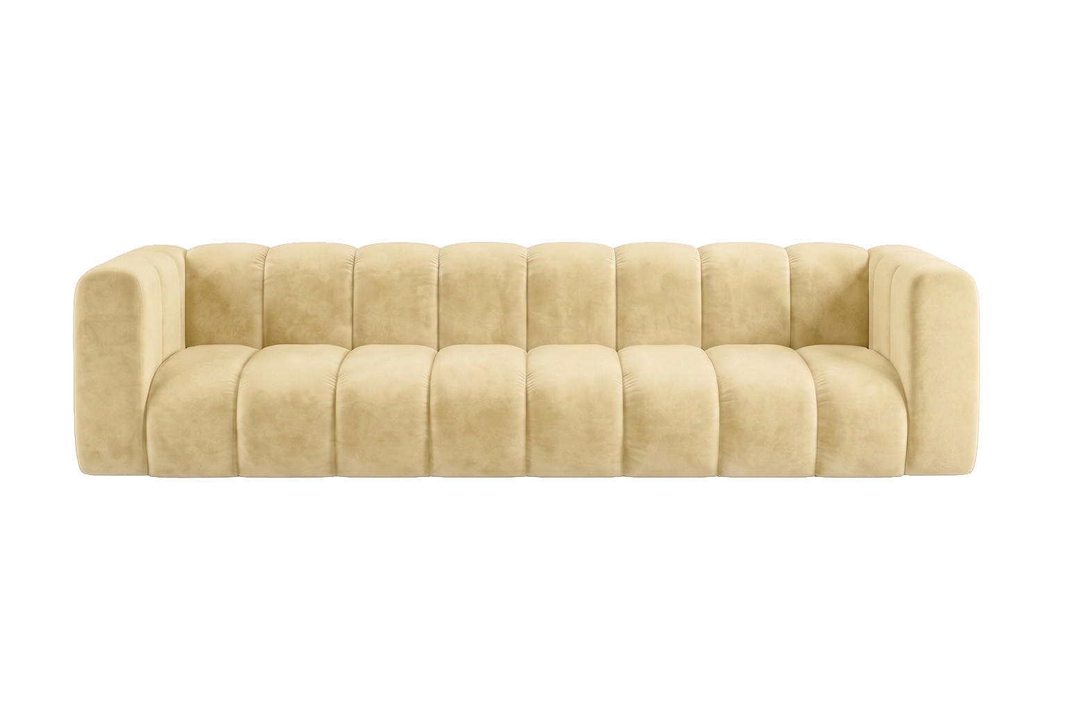 SOFA 4-Sitzer Modulares, Velvet-Stoff Riviera, Buttergelb, GRAND - Hellgelb, Holz (290/70/89cm) - Kaiser Möbel