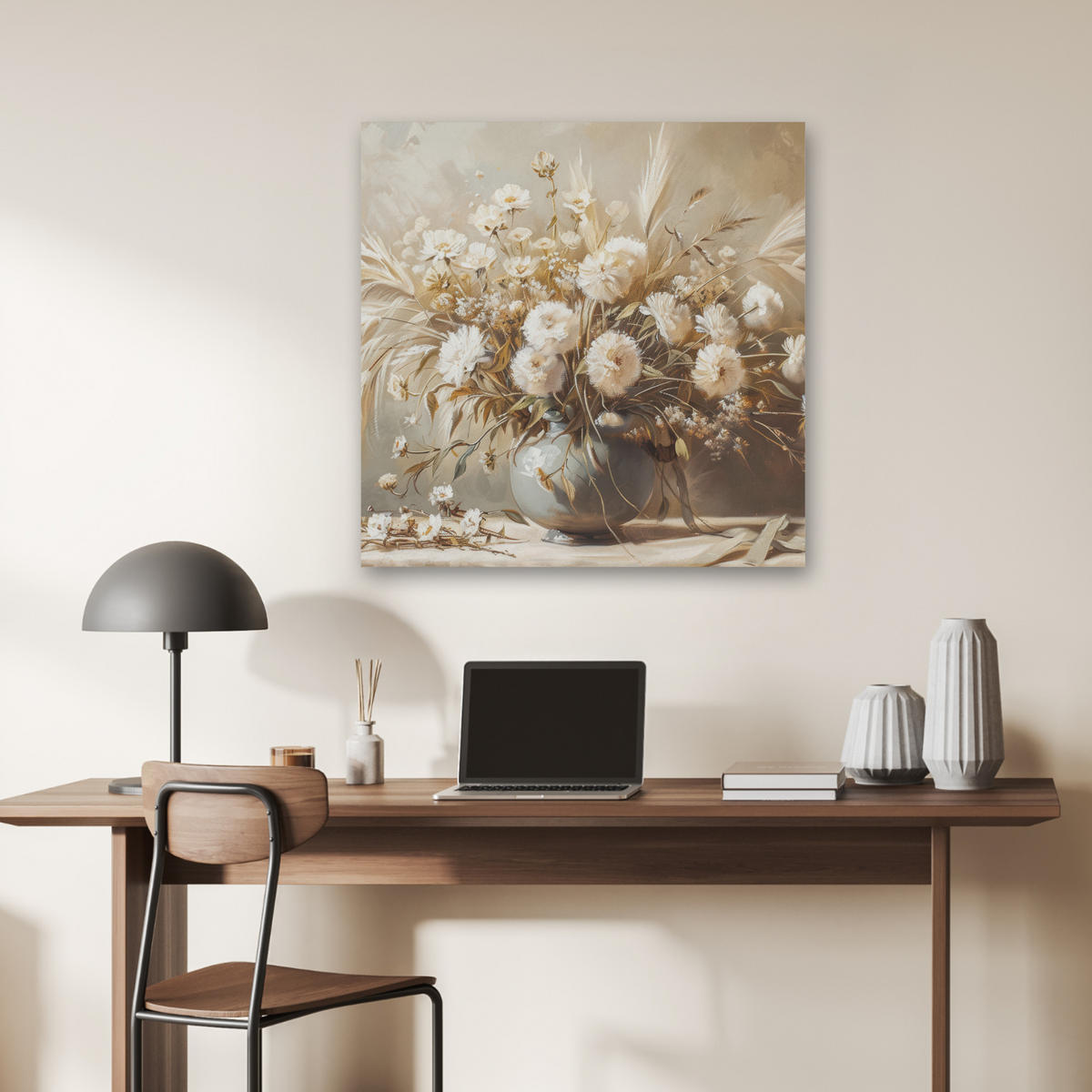 AKUSTIKBILD - Blumen - Vase - Stilleben - Beige - 80x80 - Creme, Kunststoff (80/80/0.9cm) - MuchoWow