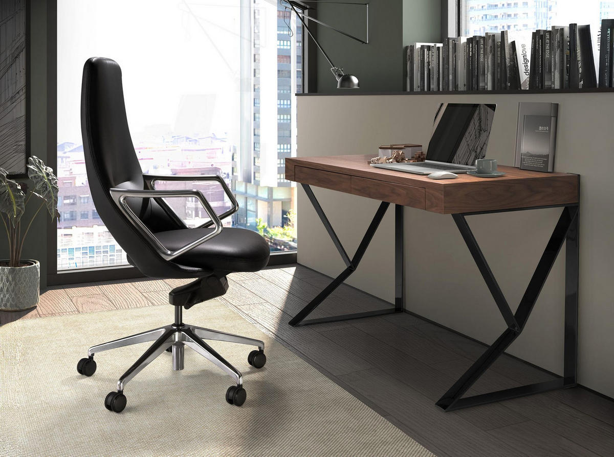 CHEFSESSEL Drehbarer Bürostuhl aus schwarzem Kunstleder 57/68/113 cm - Edelstahlfarben/Schwarz, Leder/Kunststoff (57/113/68cm) - ANGEL CERDA