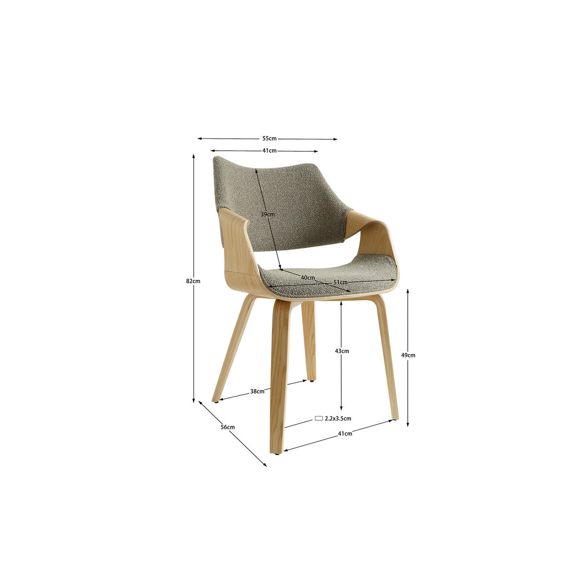 ESSZIMMERSTUHL EMBRACE CUDDIE aus Eiche und Stoff 55x56x82 (2er-Set) - Braun, Holz/Textil (56/82/55cm) - Elementi