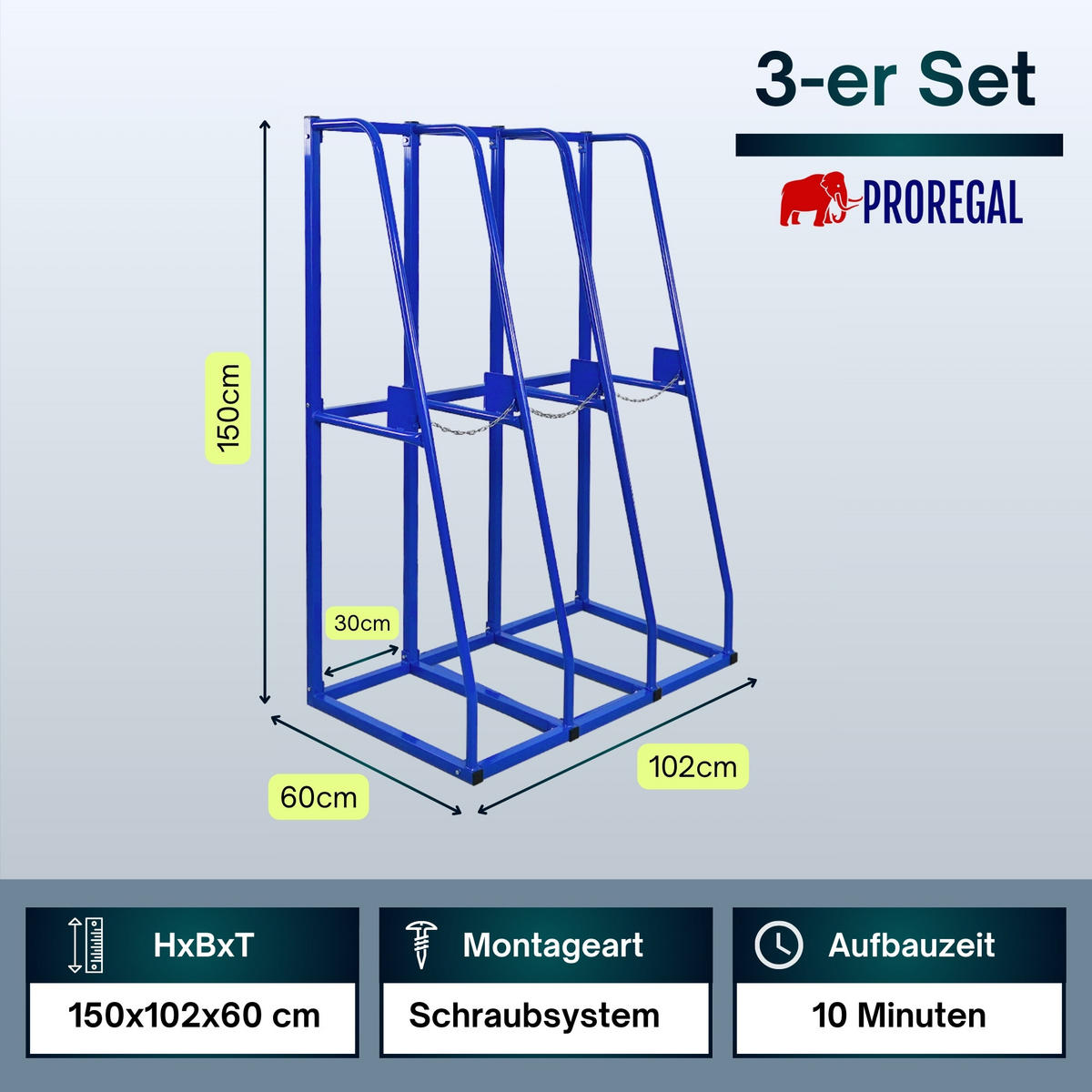 VERTIKALREGAL Rhino Komplettregal HxBxT 150x102x60cm Blau - Blau, Metall (102/150/60cm) - PROREGAL