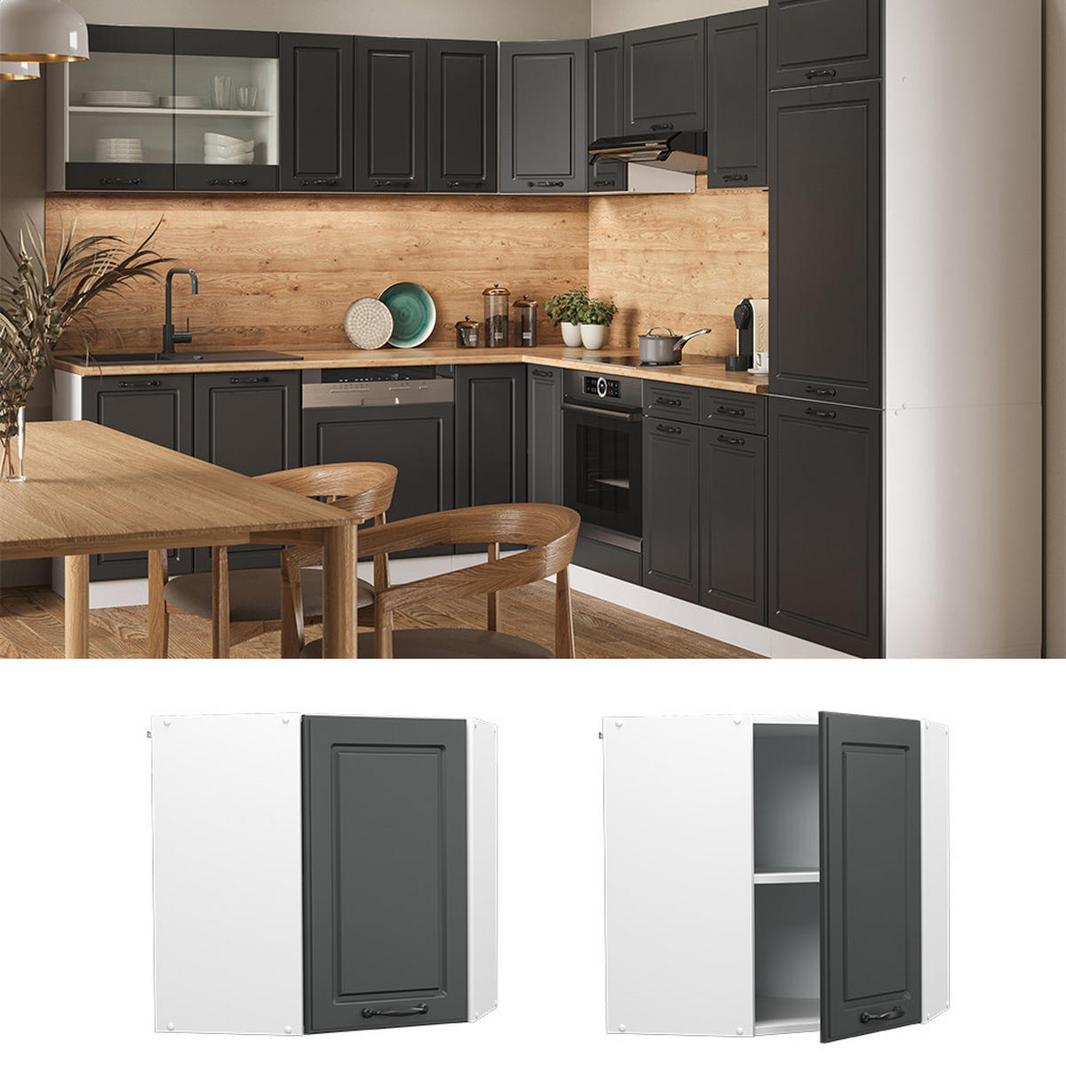 ECKHÄNGESCHRANK R-Line Anthrazit Landhaus 57 cm - Anthrazit/Weiß, Holzwerkstoff (57/60/34.1cm) - Vicco