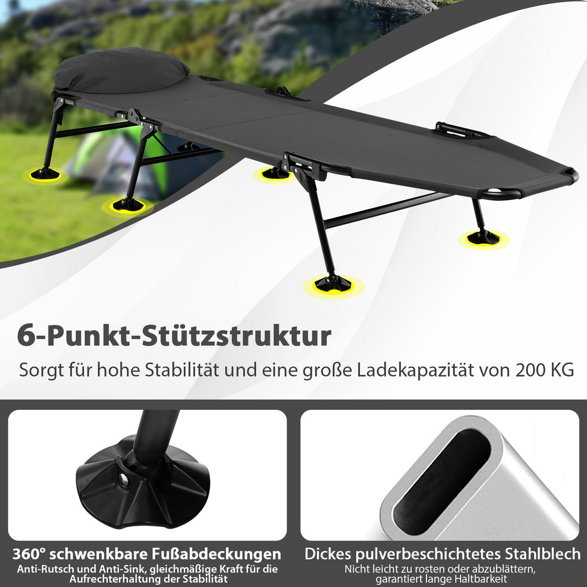 CAMPINGSÄNG med avtagbar madrass grå - Grå, Metall - COSTWAY
