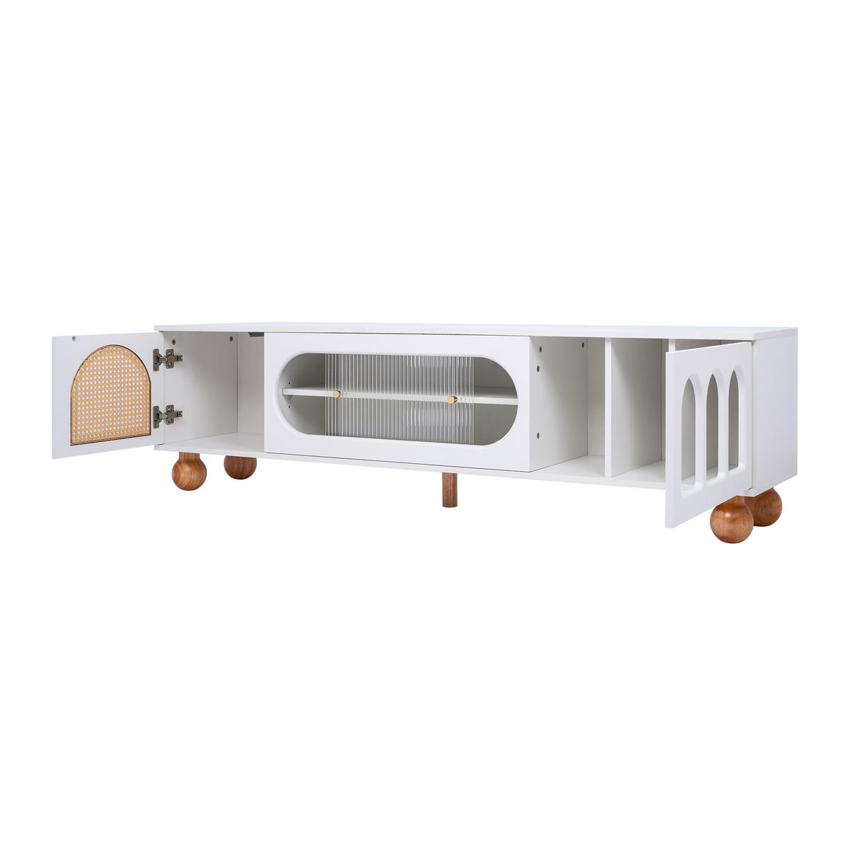 LOWBOARD DE-40601 Rattan-Design mit Glas-Schiebetür Weiß - Weiß, Holzwerkstoff (170/47/37cm) - ComfortXL