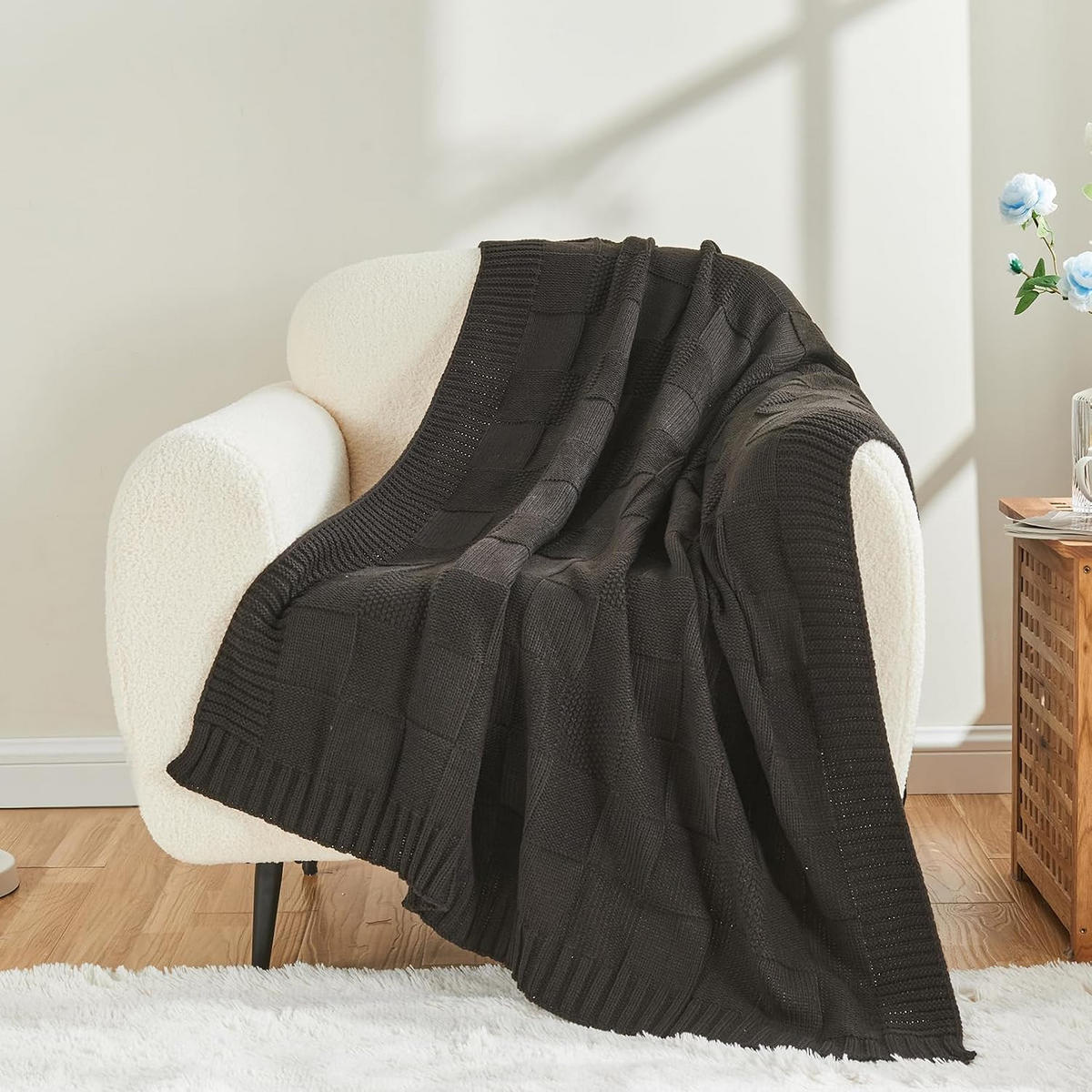 STRICKDECKE – 70 x 100 cm – Schwarz - Schwarz, Textil (70/100cm)