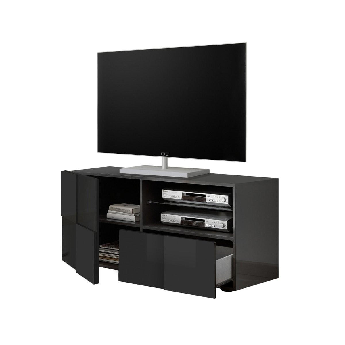 TV-MÖBEL klein 1 Tür und 1 Schublade L121 cm - Dama - Anthrazit, Holzwerkstoff (42/57/121cm) - Calicosy