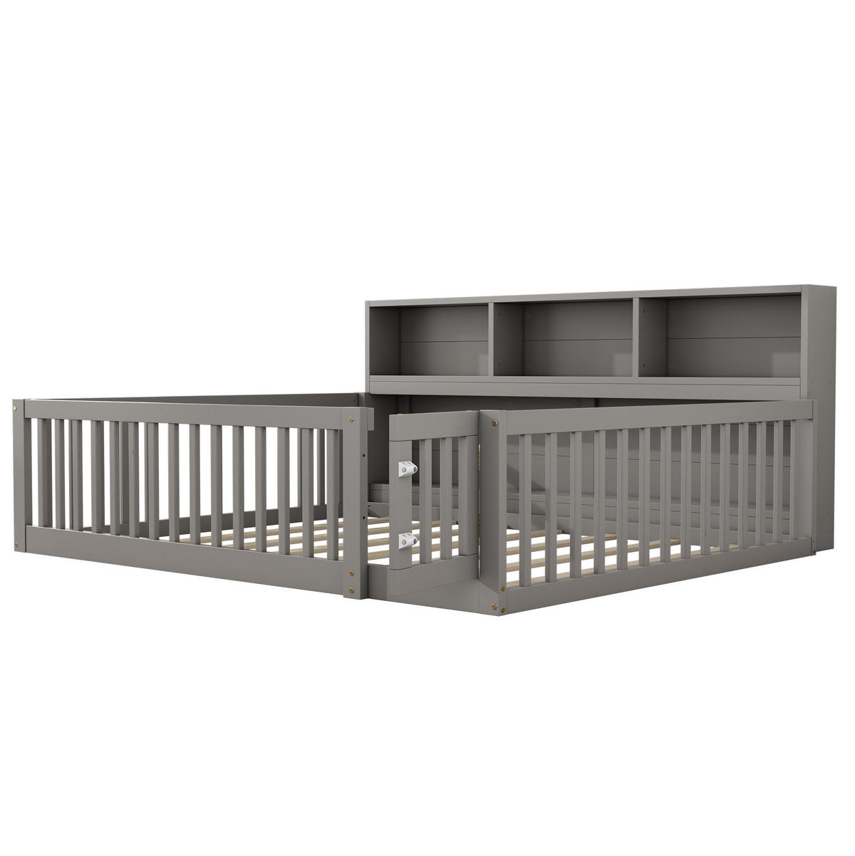 DENNÍ postel 140/200 cm šedá z borovice a MDF s úložným prostorem a zábradlím - šedá, dřevo (140/200cm) - OKWISH