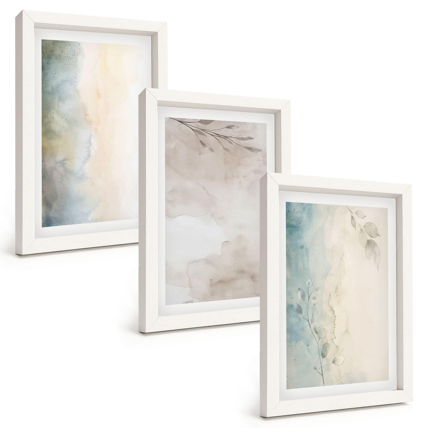 BILDER SET 3er Set - 20x30 cm Weißer Rahmen - Zarte Aquarellkartons - Weiß, Kunststoff (20/30cm) - TULUP
