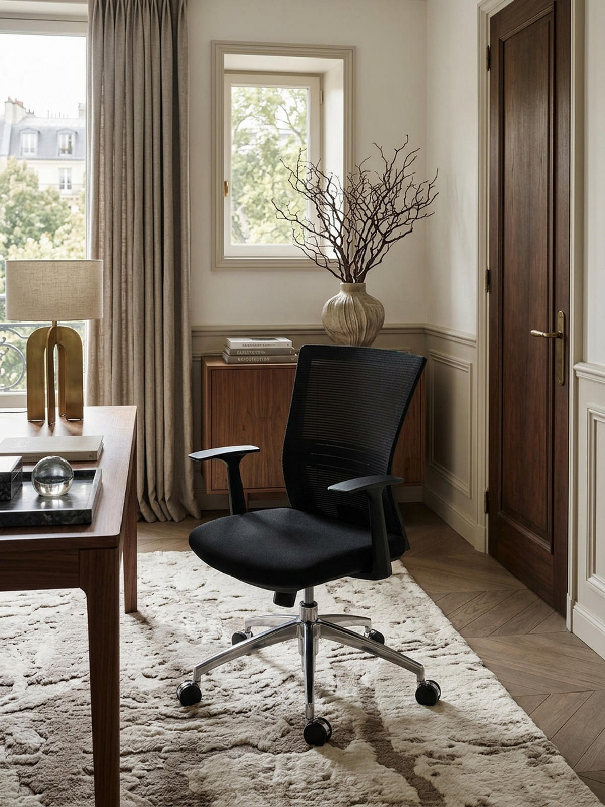 BÜROSTUHL Schwarz Netz drehbar mit verstellbarer Rückenlehne und Aluminiumfußkreuz bis 120 kg - Silberfarben/Schwarz, Textil (70/107/63cm) - KADIMA DESIGN