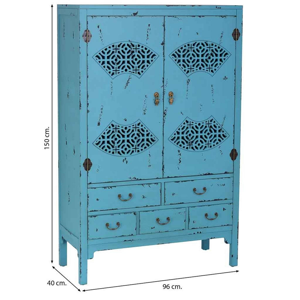KLEINDERSCHRANK aus Holz 96x40x150 cm - Blau, Holz (96/150/40cm) - Wanderlust