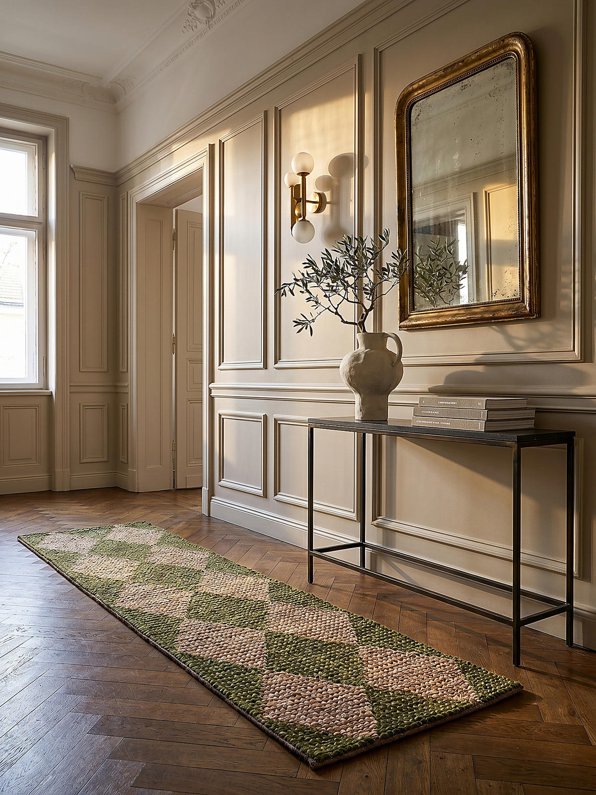 JUTETEPPICH BAIN, mit Rautenmuster, Olivegrün, 80 x 230 cm - Grün, Textil (230/80cm) - KADIMA DESIGN