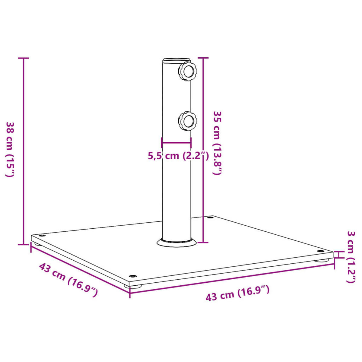 SONNENSCHIRMSTÄNDER Ø32/38/48 Mm Mast 17 Kg Quadratisch - Schwarz, Metall (43/43cm) - vidaXL