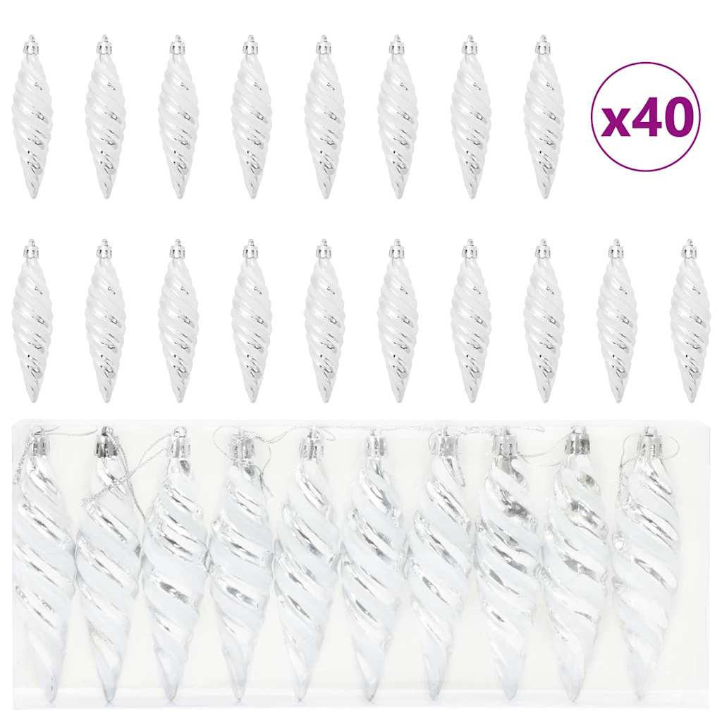 WEIHNACHTSKUGEL Spiralenform 40 -teilig 3/11 cm Silber Kunststoff - Silberfarben, Kunststoff (3/11/3cm) - vidaXL