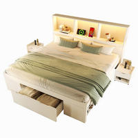 BETT 140/190 cm in Weiß mit Schublade, Regalen, LED und USB Type-C Holz Design - Weiß, Holzwerkstoff (140/190cm) - STILVORA