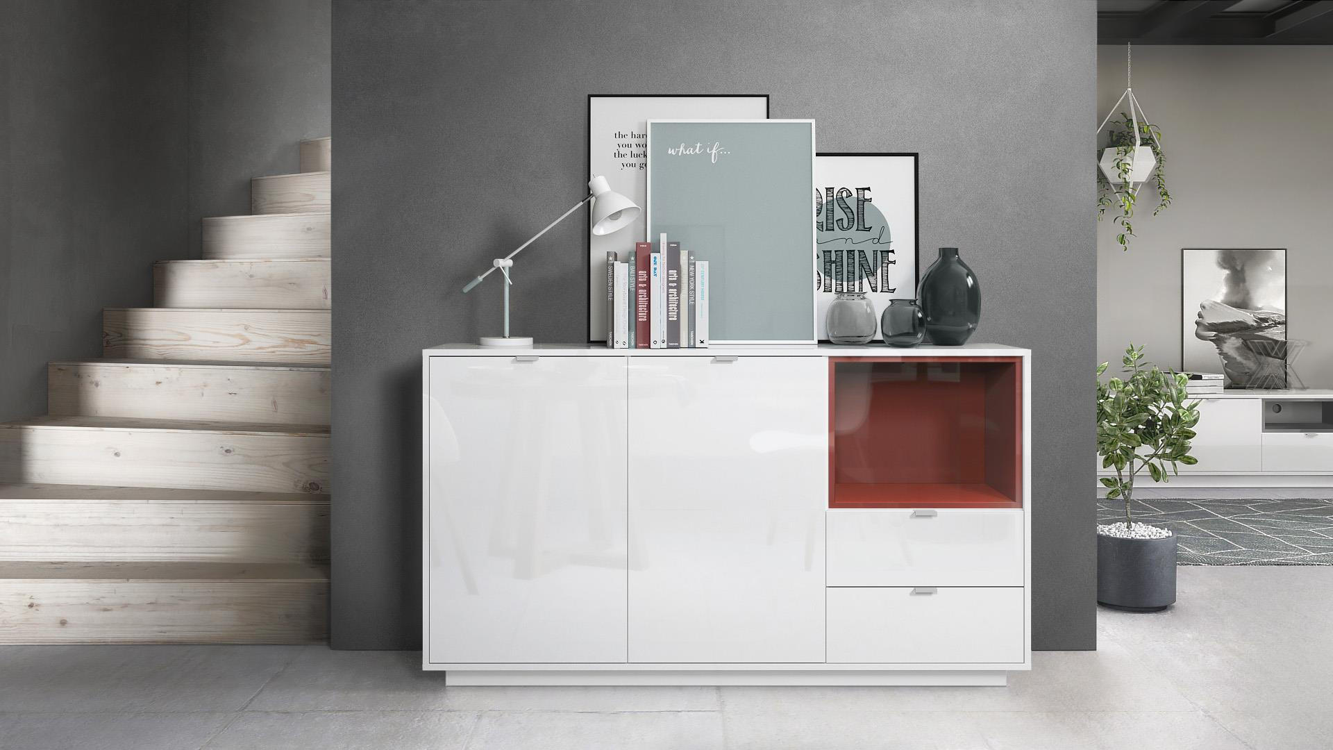 SIDEBOARD Metro Einsatz in Bordeaux Hochglanz - Bordeaux, Holzwerkstoff (153/88/38cm) - Vladon