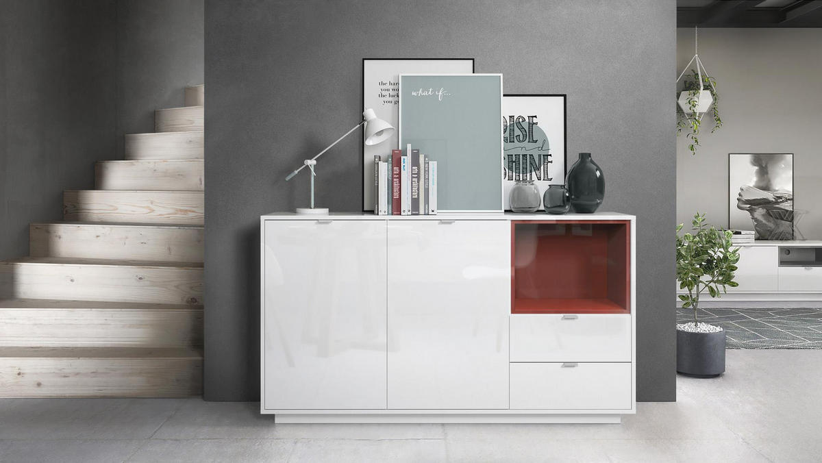 SIDEBOARD Metro Einsatz in Bordeaux Hochglanz - Bordeaux, Holzwerkstoff (153/88/38cm) - Vladon