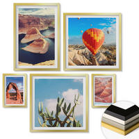 WANDBILDER 5er Set - 50x50 cm & 20x30 cm & 40x60 cm Goldrahmen - Berge, Seen, Wälder, Wege - Goldfarben, Kunststoff (40/60cm) - ArtPrintCave
