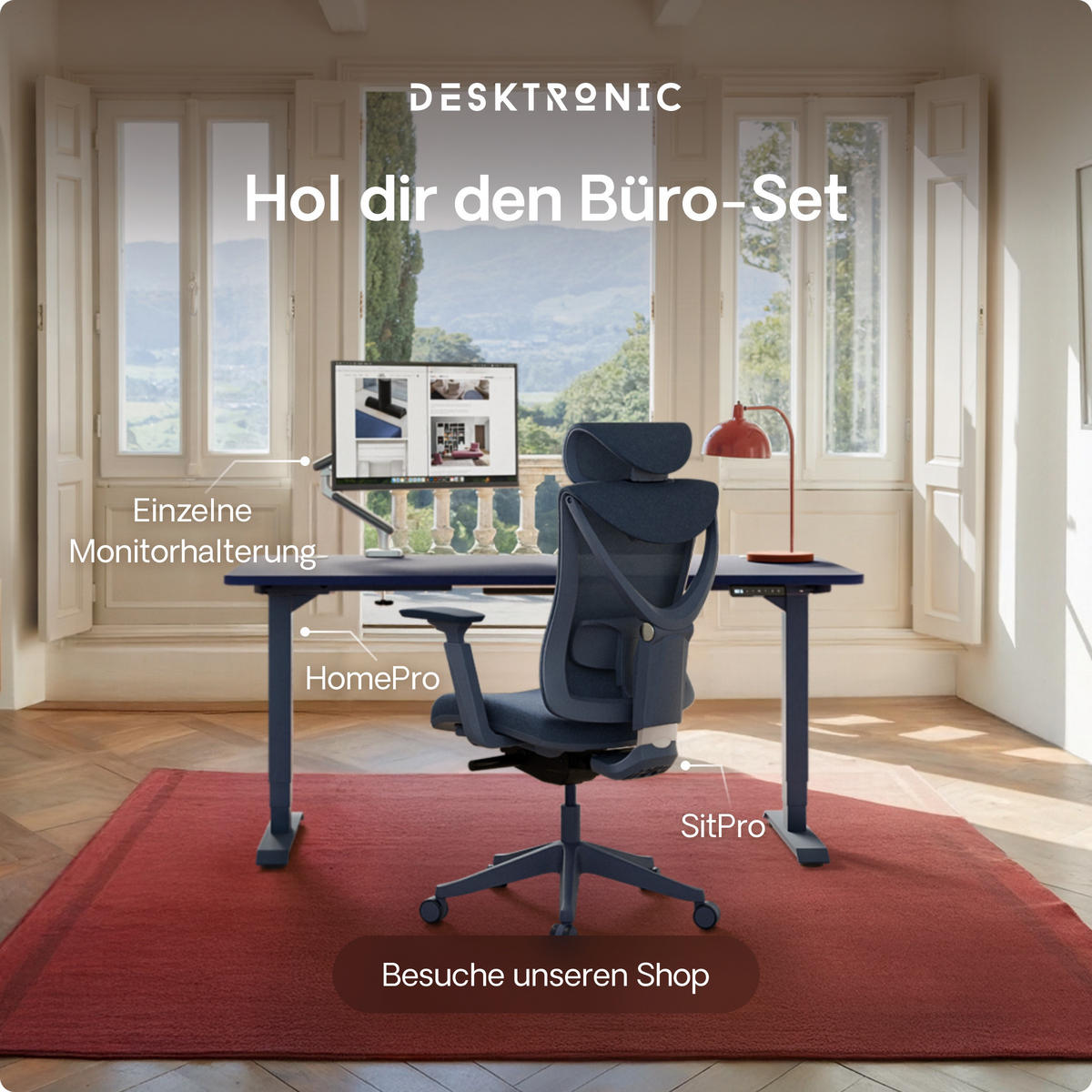 SCHREIBTISCH Elektrisch Höhenverstellbarer HomePro 120x60cm Blau/Weiß mit Memory-Funktion, Anti-Kollisions Technologie - Blau/Weiß, Holzwerkstoff (60/120/72cm) - Desktronic