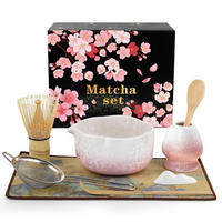 MATCHA Set 8-teiliges Set mit Schale, Besen und Löffel - Rosa, Keramik (15.2/10/28cm)