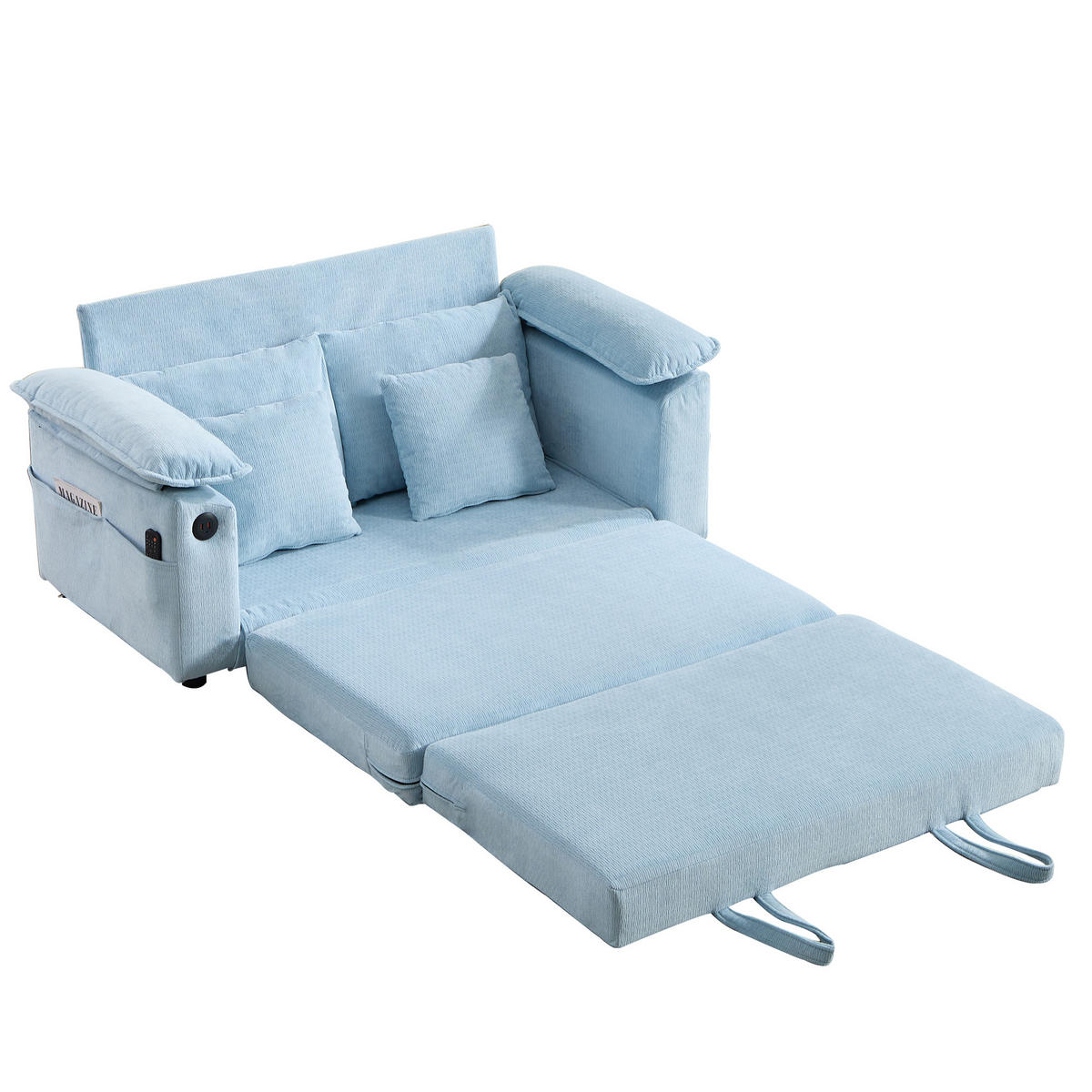 SCHLAFSOFA DE-34980 3-in-1 mit Ausziehbett Blau - Blau, Metall (66/80/135cm) - ComfortXL
