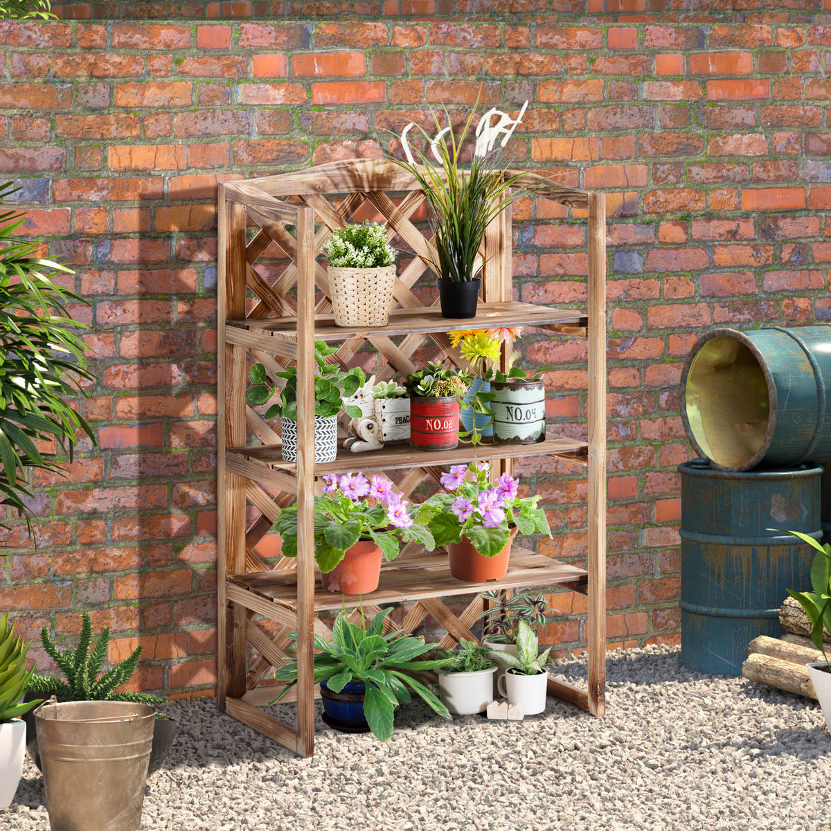 BLUMENSTÄNDER, Tannenholz, Naturholz - Naturfarben, Holz (38/120/75cm) - Outsunny