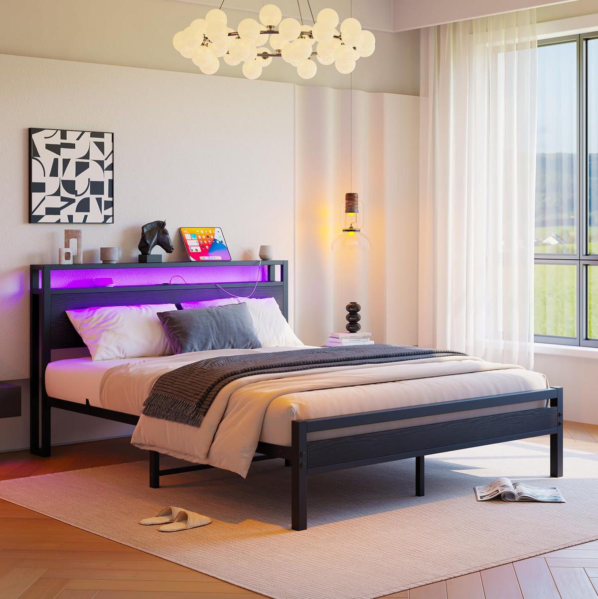 BETT 140/190 cm DE-33031 mit USB und LED-Beleuchtung Schwarz - Schwarz, Metall (140/190cm) - ComfortXL