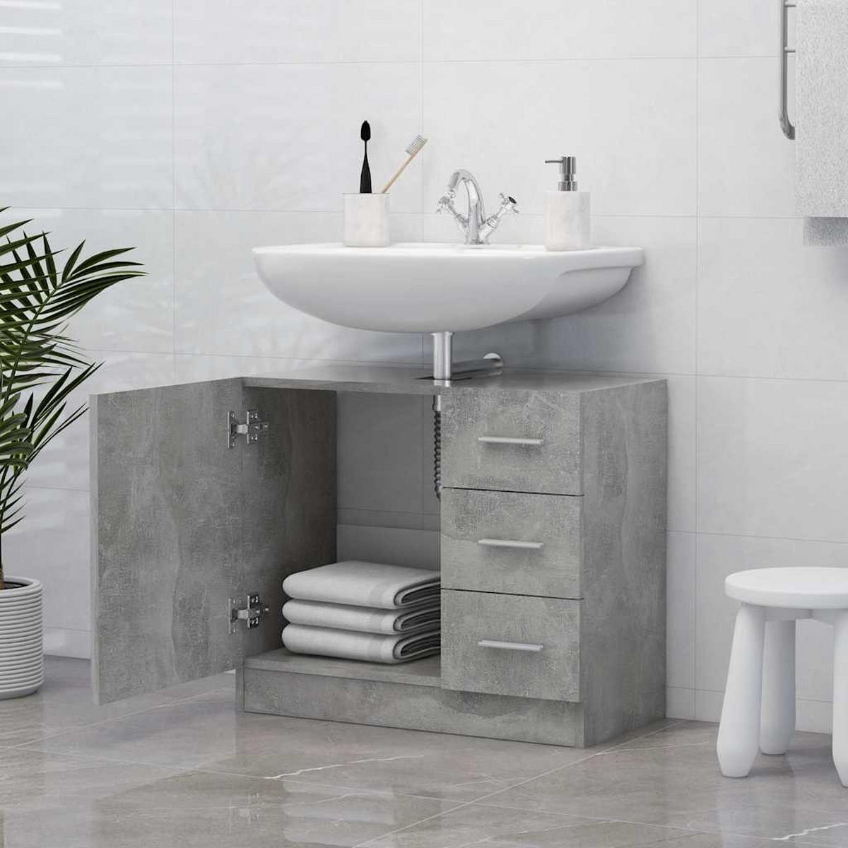 WASCHBECKENUNTERSCHRANK Betongrau 63/30/54 Cm Holzwerkstoff - Grau, Holzwerkstoff (30/54/63cm) - vidaXL