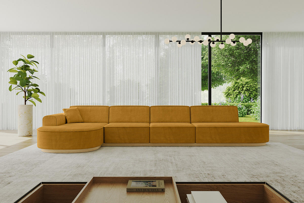 ECKSOFA Ottomane Links MARI-L3-v2 - 413x171x83 cm Senfgelb Cord - Gelb, Holzwerkstoff/Textil (413/171cm) - ALTDECOR