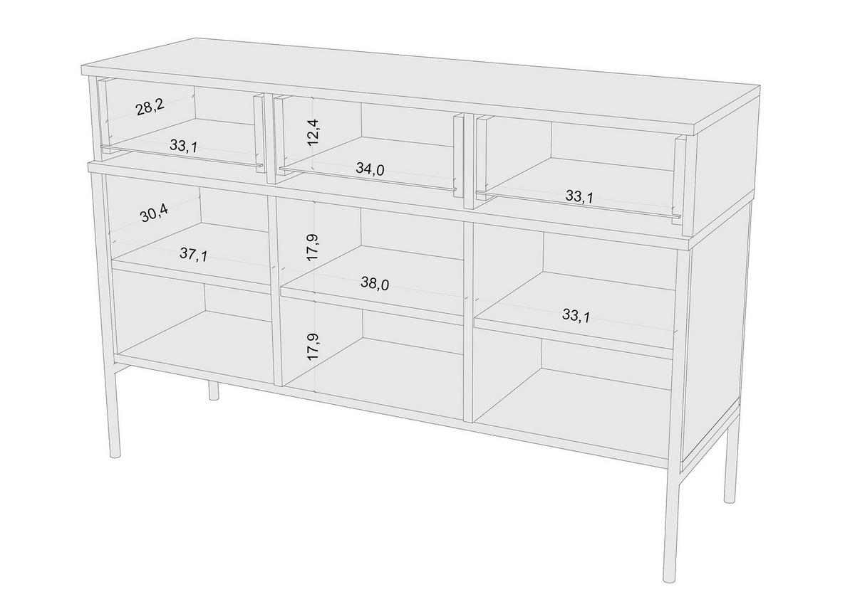 SIDEBOARD Polka, Schwarz, Goldene Details - Goldfarben/Schwarz, Holzwerkstoff/Metall (120/78/37cm) - Skandica