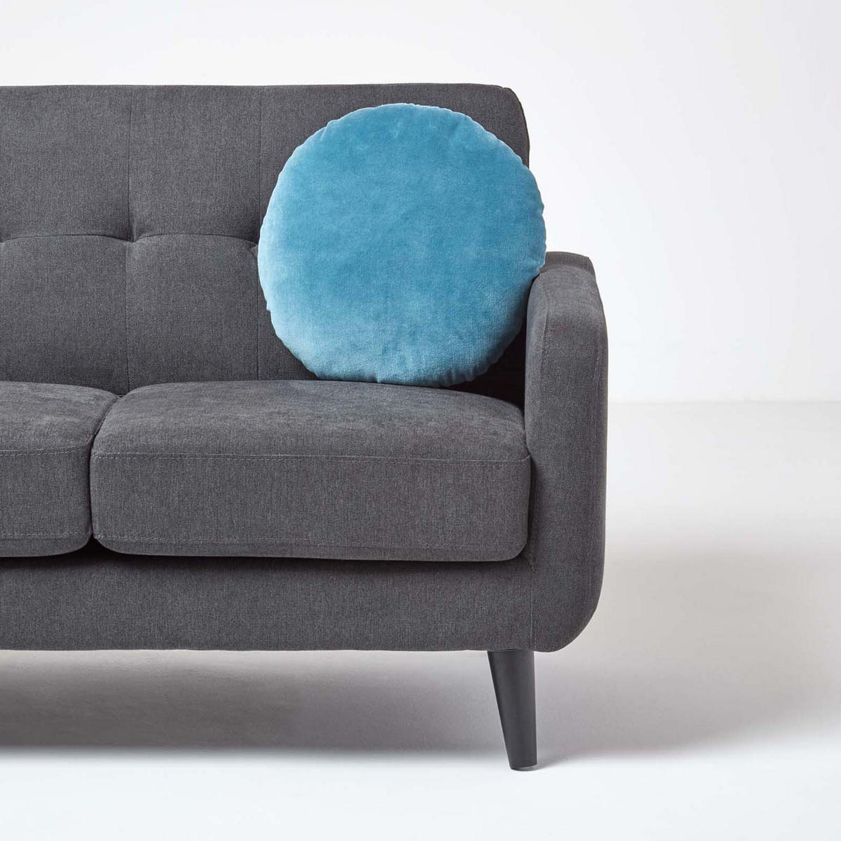 DEKOKISSEN rund blau, Baumwollsamt?40 cm - Blau, Textil (40/40cm) - Homescapes