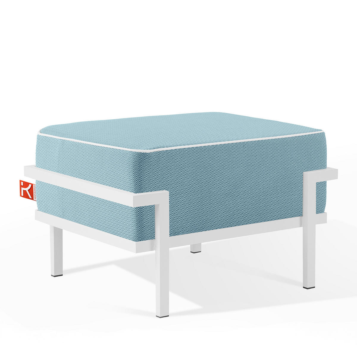 GARTENLOUNGE-HOCKER TRIGLO auf Metallfüßen, Modern, Weiß - Blau/Weiß, Textil/Metall (69/44/54cm) - KONSIMO®
