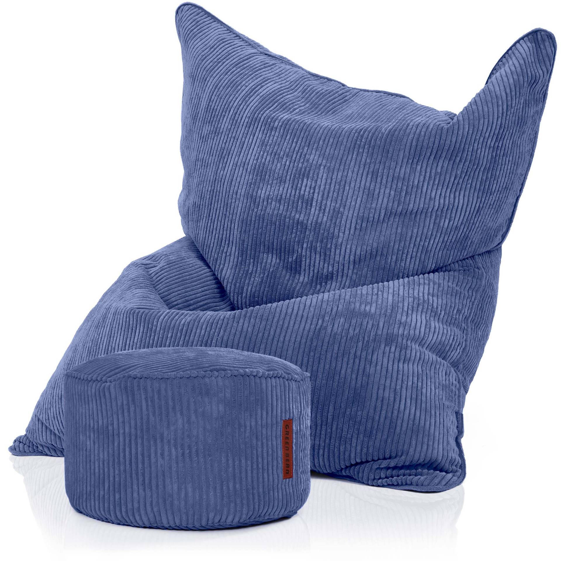 SITZSACK XXL "Square" + Pouf aus Cord - Dunkelblau, Textil (140/25/180cm) - Green Bean